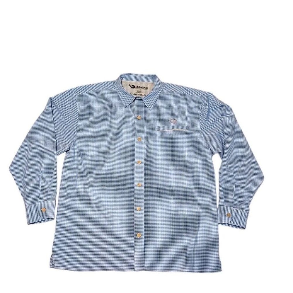 Mojo Shirt Mens XL Blue White Checked Button Up Fishing Outdoor Long Sleeve